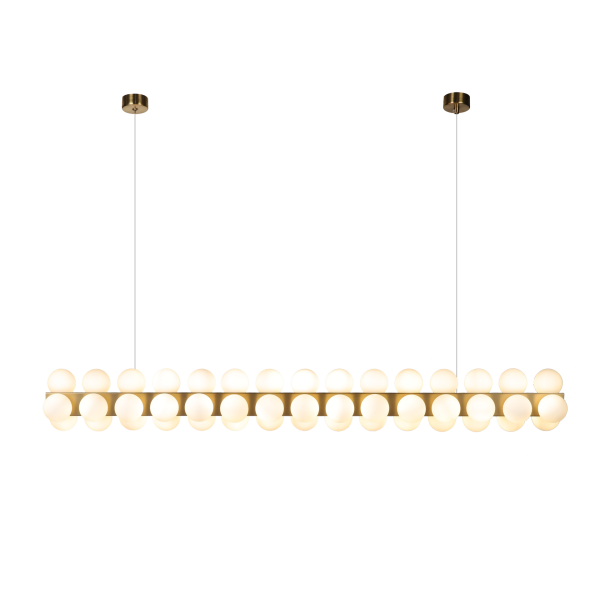 Lineer Cam Küreli Sarkıt Avize | Pirinç Gövdeli Modern Yemek Masası Avizesi – Besa Aydınlatma