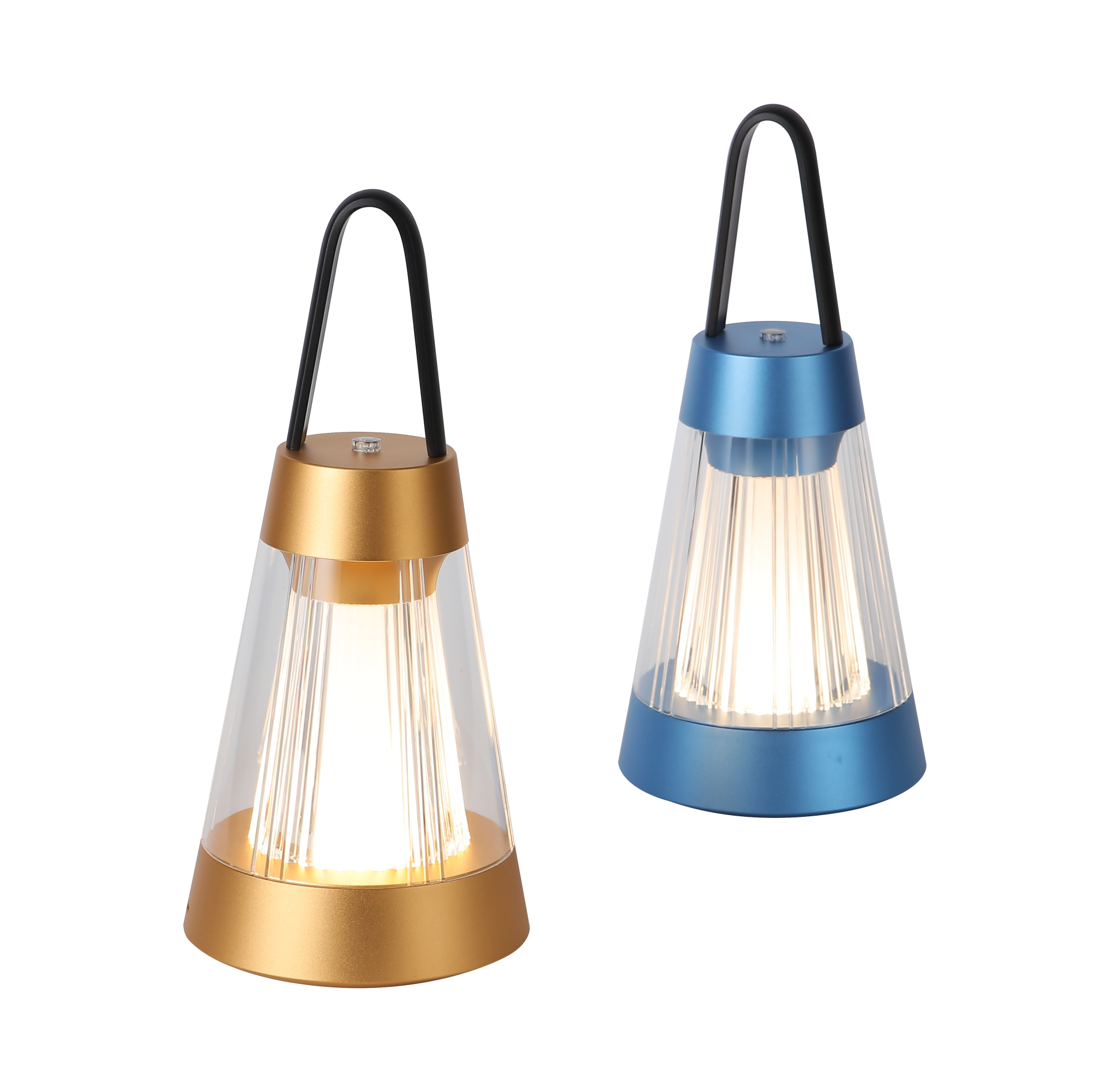 Şarjlı Kablosuz LED Fener | Taşınabilir Dekoratif Masa Lambası – Altın & Mavi