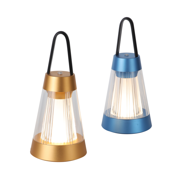 Şarjlı Kablosuz LED Fener | Taşınabilir Dekoratif Masa Lambası – Altın & Mavi