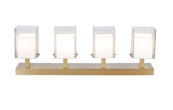 Altın Renk Gövdeli 4’lü Cam Başlıklı Duvar Apliği | Modern & Lüks Ayna Üstü Aydınlatma