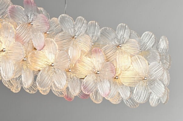 Çiçek Formlu Cam Detaylı Lineer Avize | Altın Gövdeli Modern Yemek Masası Avizesi