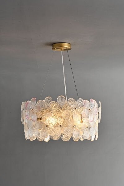 Çiçek Formlu Cam Avize – Altın Gövdeli Modern Sarkıt Aydınlatma