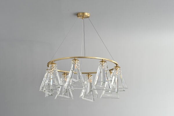 Altın Halka Kristal Avize – Modern Geometrik Cam Sarkıt Aydınlatma