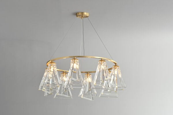 Altın Halka Kristal Avize – Modern Geometrik Cam Sarkıt Aydınlatma