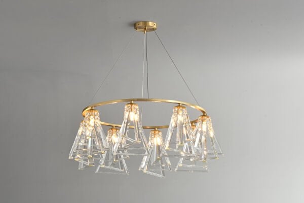 Altın Halka Kristal Avize – Modern Geometrik Cam Sarkıt Aydınlatma