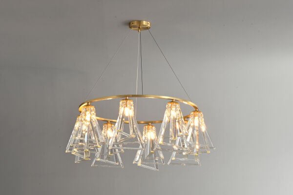 Altın Halka Kristal Avize – Modern Geometrik Cam Sarkıt Aydınlatma