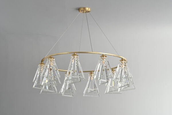 Altın Halka Geometrik Kristal Avize – Modern Lüks Cam Sarkıt Aydınlatma