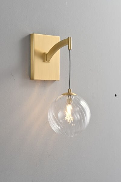 Altın Renk Cam Küre Duvar Apliği – Modern Sarkıt Başlıklı Duvar Aydınlatması