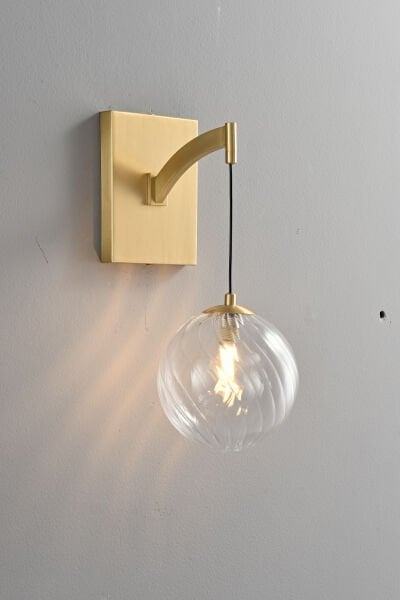 Altın Renk Cam Küre Duvar Apliği – Modern Sarkıt Başlıklı Duvar Aydınlatması