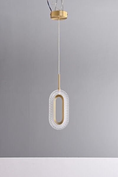 Modern Gold Oval LED Sarkıt | Dekoratif Cam Tasarımlı Tekli Aydınlatma