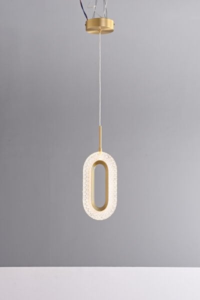 Modern Gold Oval LED Sarkıt – Dekoratif Cam Tasarımlı Tekli Aydınlatma