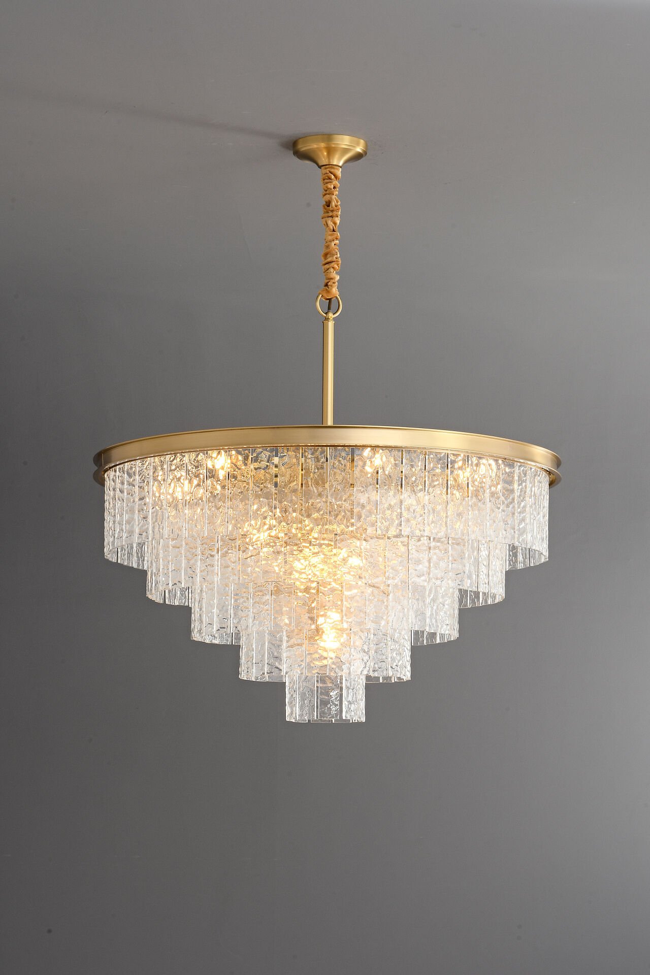 60cm Çapında Gold Kristal Cam Avize | Çok Katmanlı Lüks Salon Avizesi