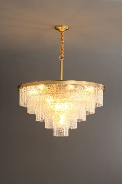 60cm Çapında Gold Kristal Cam Avize | Çok Katmanlı Lüks Salon Avizesi