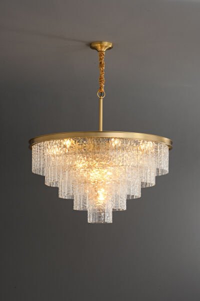 60cm Çapında Gold Kristal Cam Avize | Çok Katmanlı Lüks Salon Avizesi