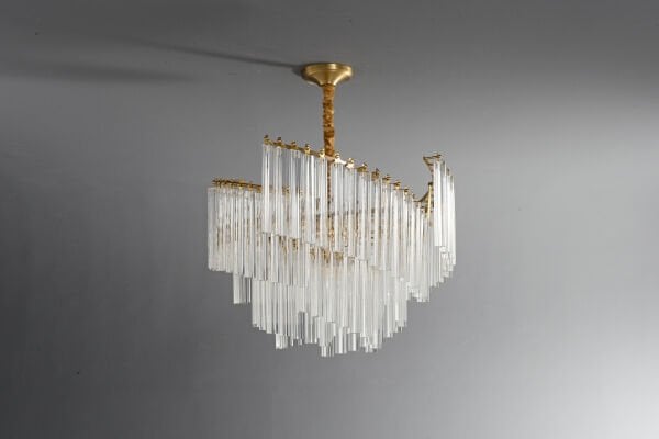 Gold Cam Çubuk Avize | Çok Katmanlı Lüks Modern Salon Avizesi