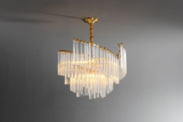 Gold Cam Çubuk Avize | Çok Katmanlı Lüks Modern Salon Avizesi