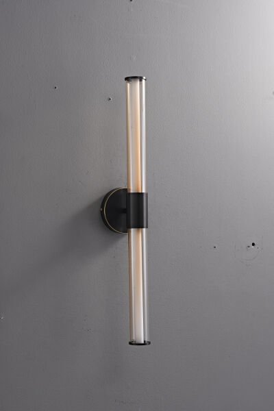 Siyah Gold Detaylı Dikey LED Duvar Apliği | Modern Minimal Cam Tüplü Aydınlatma