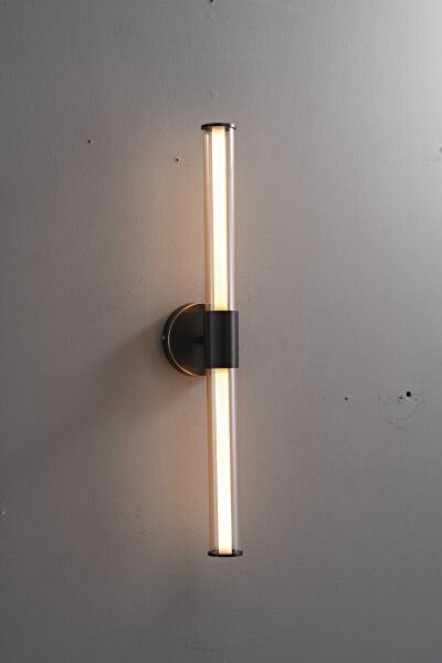 Besa Siyah Gold Detaylı Dikey LED Duvar Apliği | Modern Minimal Cam Tüplü Aydınlatma