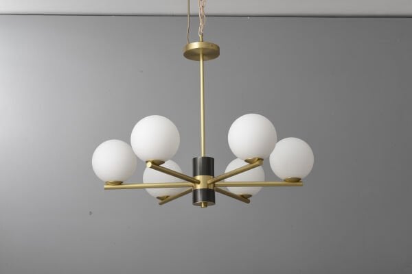 Gold Opal Cam Küre Avize | Çok Kollu Modern Dekoratif Salon Avizesi