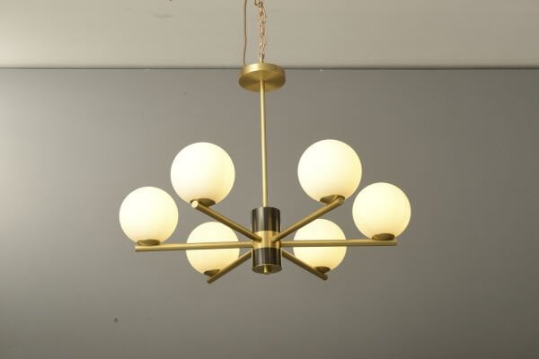 Besa Gold Opal Cam Küre Avize | Çok Kollu Modern Dekoratif Salon Avizesi