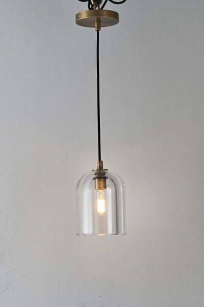 Şeffaf Cam Tekli Sarkıt Avize | Gold Metal Detaylı Modern Aydınlatma