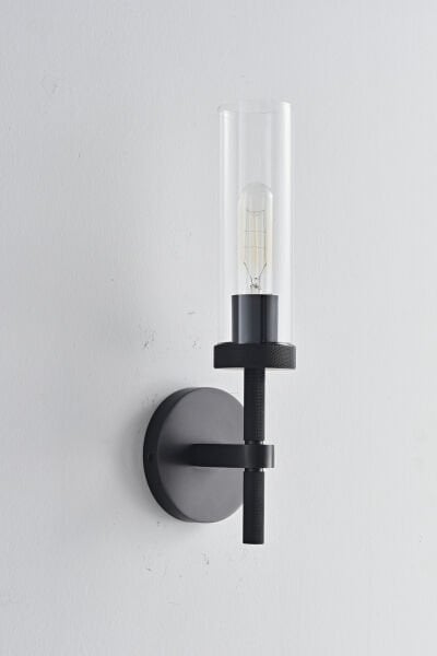 Modern Endüstriyel Silindir Camlı Duvar Apliği - Tırtıklı Metal Detaylı Dekoratif Aydınlatma