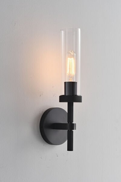 Modern Endüstriyel Silindir Camlı Duvar Apliği - Tırtıklı Metal Detaylı Dekoratif Aydınlatma