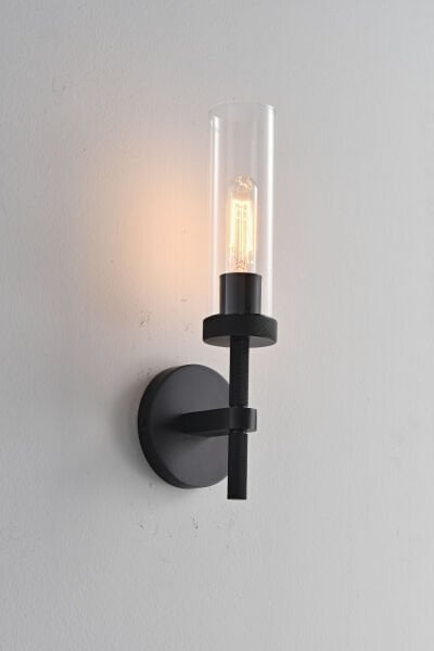 Modern Endüstriyel Silindir Camlı Duvar Apliği - Tırtıklı Metal Detaylı Dekoratif Aydınlatma