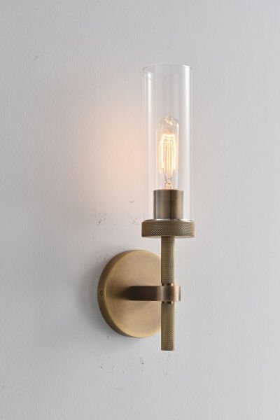 Modern Endüstriyel Silindir Camlı Duvar Apliği - Tırtıklı Metal Detaylı Dekoratif Aydınlatma