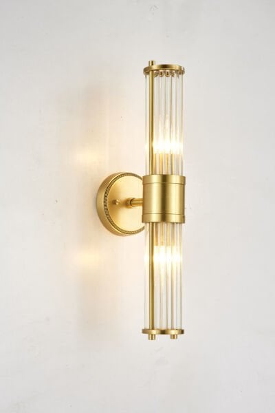 Modern Tırtıklı Metal Gövdeli Silindir Camlı Duvar Apliği - Loft Tasarım Siyah & Gold Aydınlatma