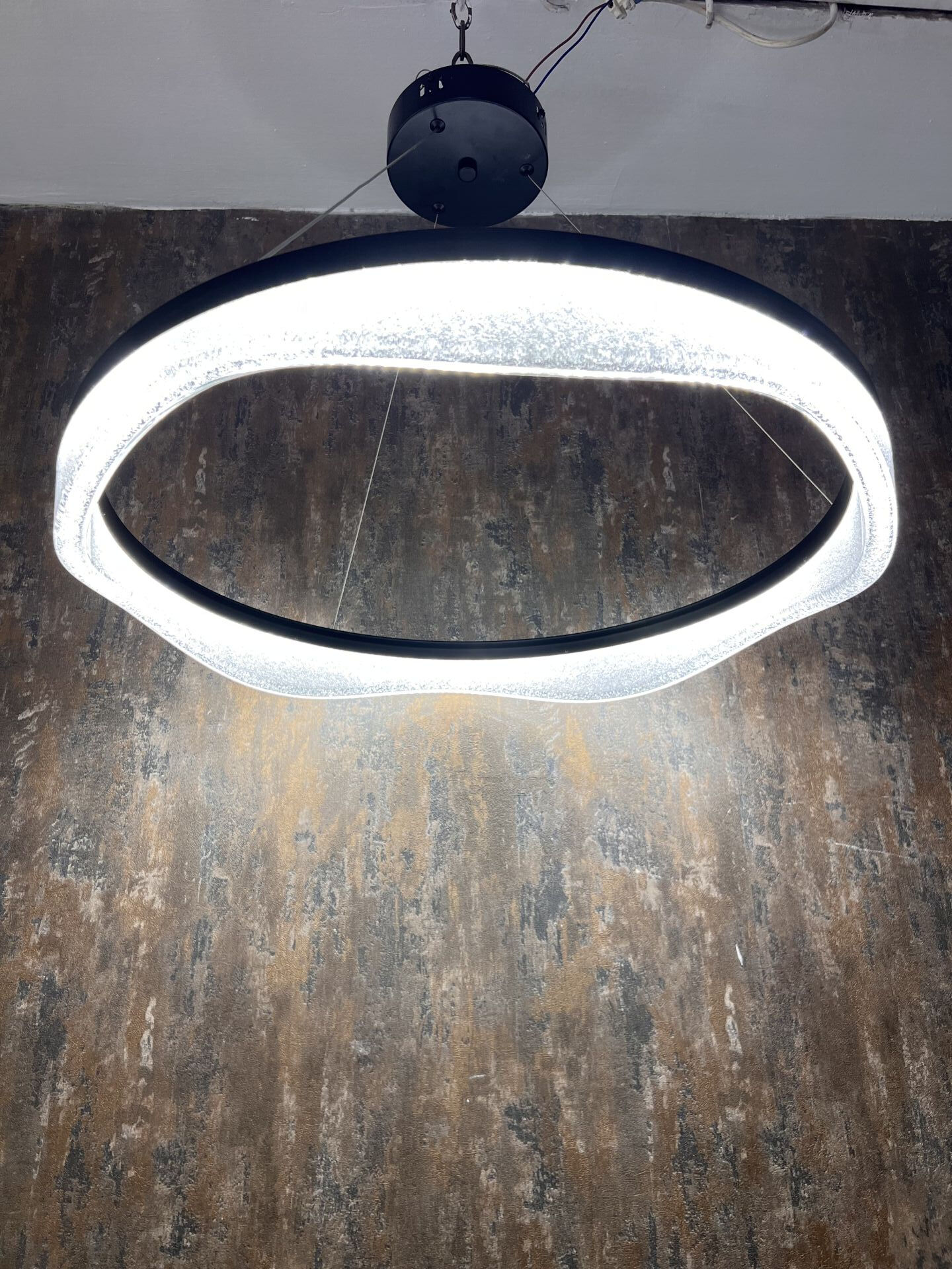 Modern Siyah LED Halka Avize – Minimalist Dekoratif Sarkıt Salon Aydınlatma